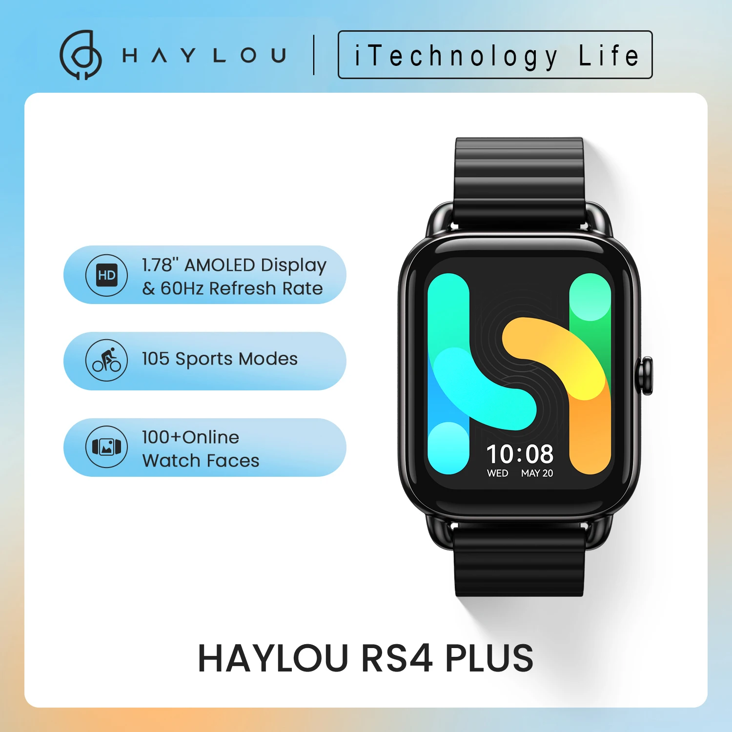 

Смарт-часы HAYLOU RS4 Plus, AMOLED дисплей, 105 спортивных режимов, 10 дней автономной работы, Смарт-часы для мужчин, женские Смарт-часы