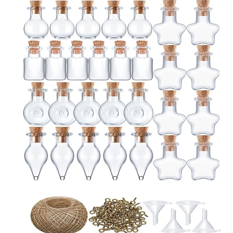 

Transparent Wishing Bottle Pendant Glass Bottle Small Wish Bottle With Horn Nail String Cork Bottle Decoration