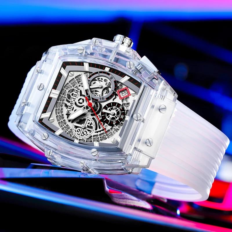 

Business Transparent Plastic Chronograph Watch Men Women Fashion Sport Casual Unique Quartz Luxury Tonneau Male Wristwatches