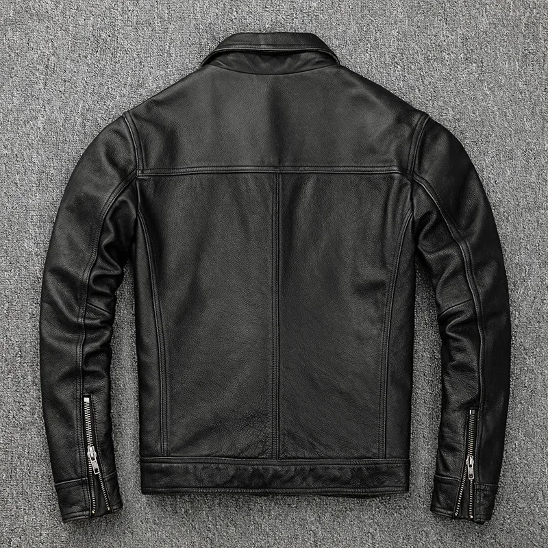 Мужские мотоциклетные куртки из воловьей кожи короткие винтажные приталенные