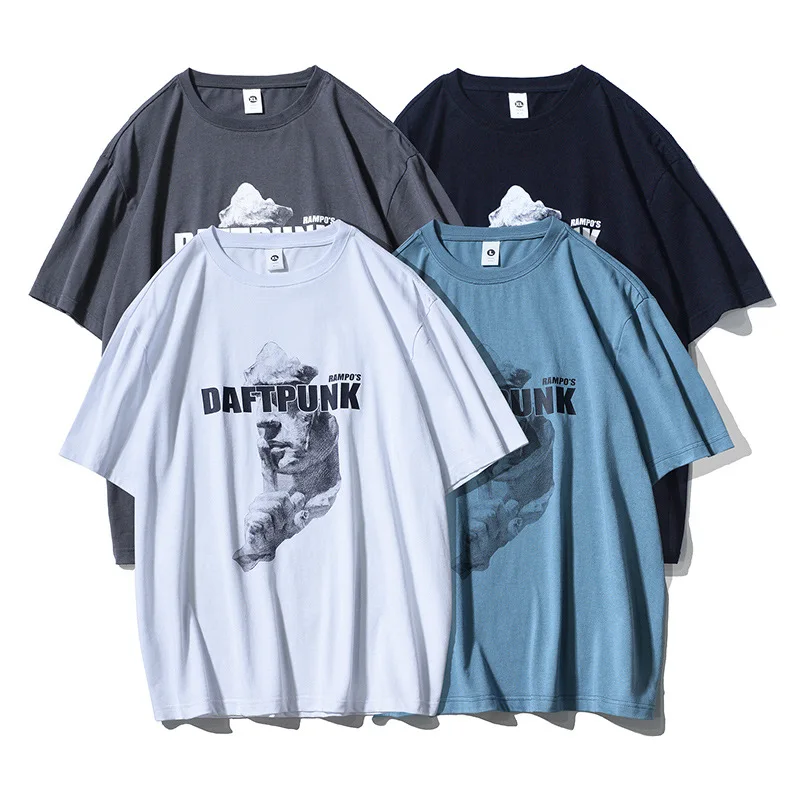 

Мужская хлопковая футболка с коротким рукавом, белая или черная Повседневная футболка в стиле Харадзюку, уличная одежда в стиле хип-хоп, топ...