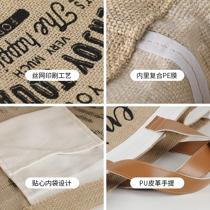 Женская сумка для пляжа и шопинга Vintage Ladies с надписью из льна, большой вместительности и кэжуал стиля.