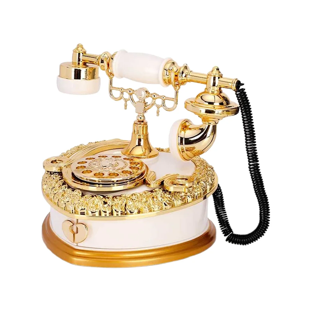 

Desktop Toys Telephone Music Box Decorative Model Musical Storage Case Versatile White Retro Office