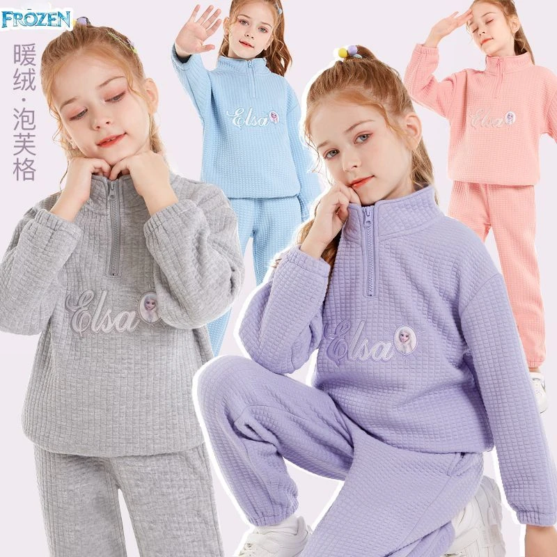 

Милый мультяшный костюм принцессы Эльзы из мультфильма для детей на весну и осень Новый стиль бархатный утепленный свитер и брюки комплект из двух предметов