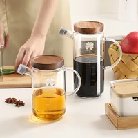 oneisall glass oil dispenser bottle container seasoning jug tank cruet kitchenware with woodencover 350ml750ml