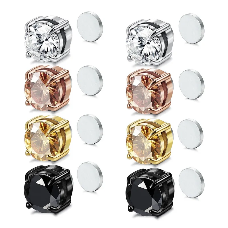 

1PCS Diamond Fake piercing Stud Earrings For Men Women Round Magnet Earrings Without Piercing 2022 Fashion Jewelry