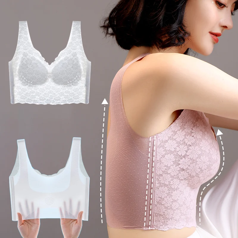 

Women Underwear Seamless Lace Push-up Bra Large Bra Women Wireless Filling Breathable Gathered Bra Soutien Gorge Sans Armature