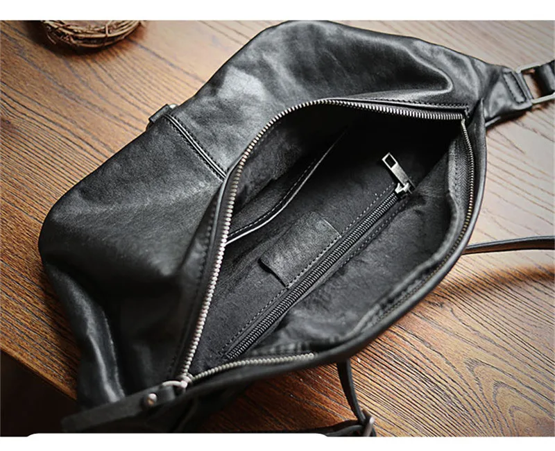 Simple casual luxury natural real leather men large-capacity black chest bag outdoor daily retro soft cowhide teenager waist bag