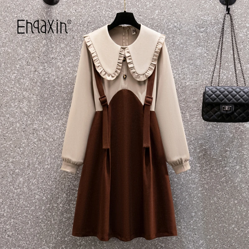 

Новинка, весеннее женское платье EHQAXIN, повседневные платья контрастных цветов с воротником-куклой, элегантные милые трапециевидные платья для женщин