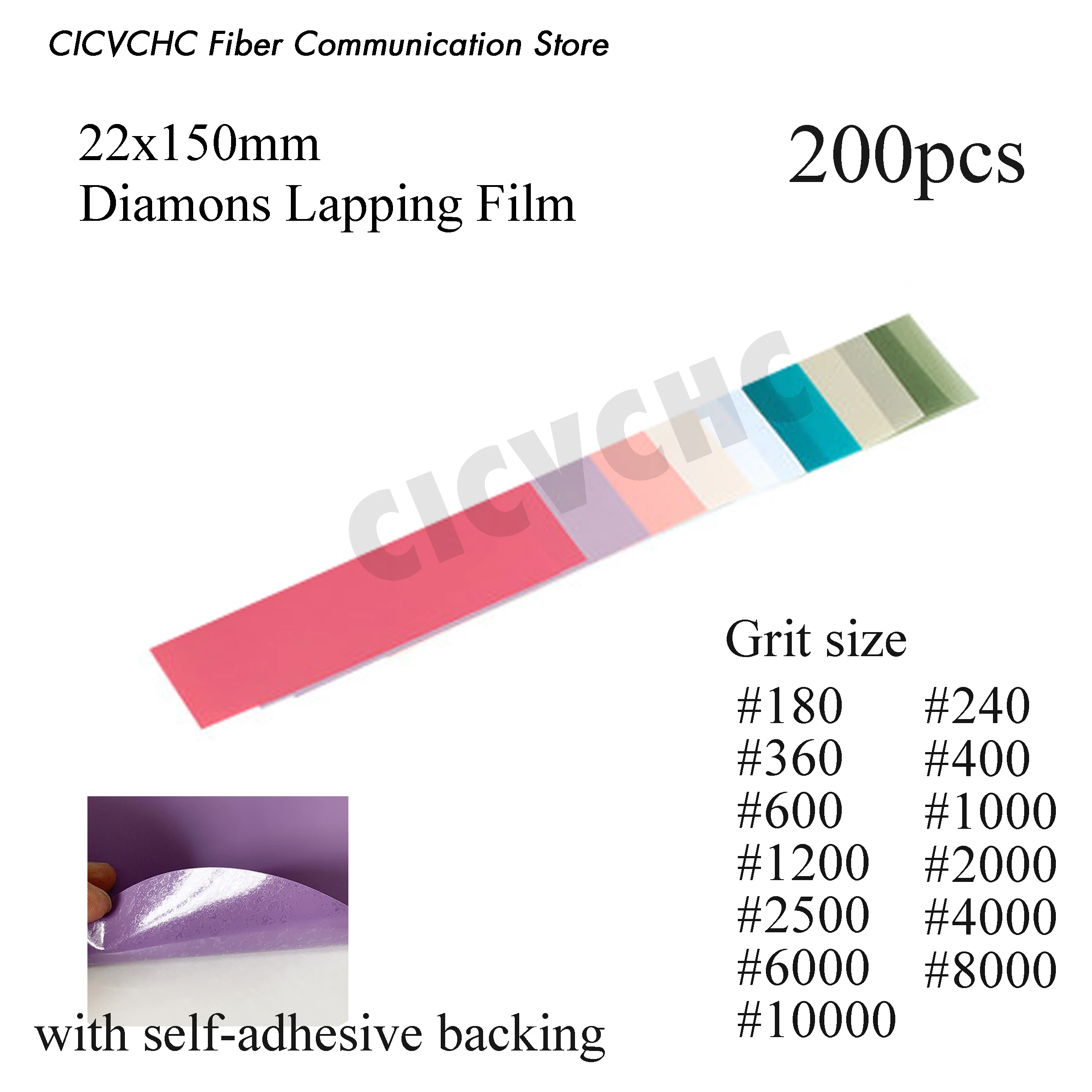200pcs Diamond Lapping Film with self-adhesive backing, 22x150mm,  #180 to #10000 Grite Size for metal