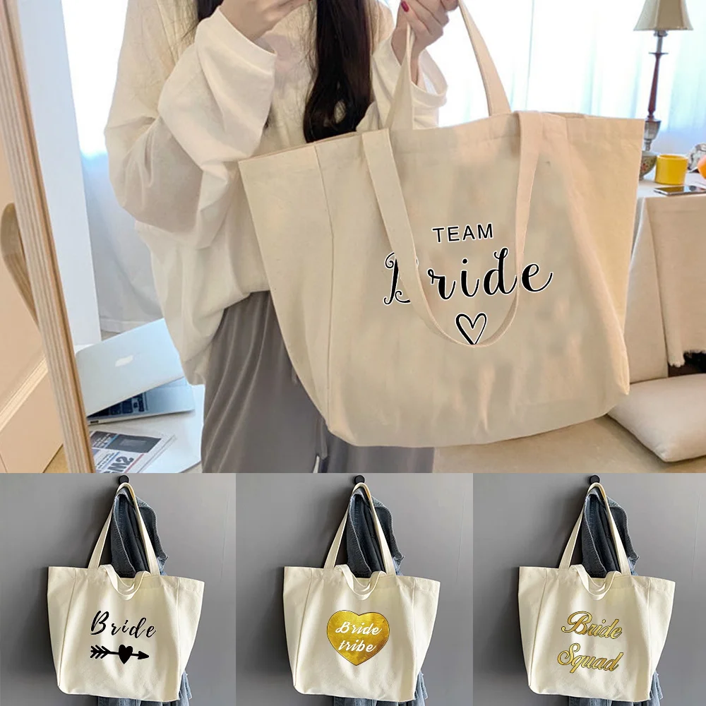 

Shoulder Bags Handbag 2022 Fashion Women Canvas Shopping Bag Travel Portable Foldable Organizer Bride Print Casual Tote Pouch