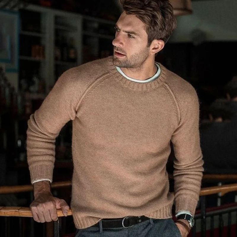 

Casual Fashion 2023 Autumn Winter Men's Sweater Wool Splice Slim Fit Knitwear Man Sweaters Pullovers Men Plaid Cashmere Tops