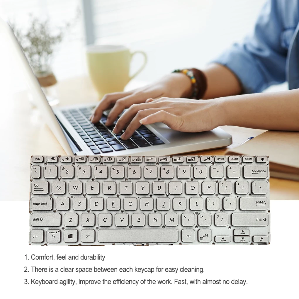 Laptop Keyboard Well Fit Apparatus Key Board without Frame Repair Parts Backlit Replacement for ASUS VivoBook X409 US