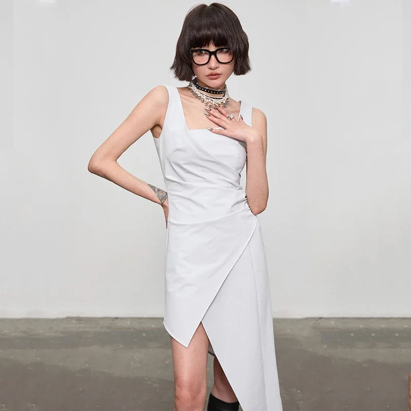 CTT 24SS женские модные дизайнерские платья без рукавов Асимметричные черные