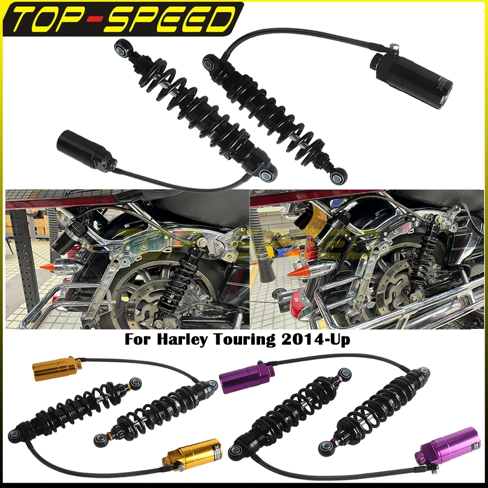 Фото Мотоциклетные воздушные двойные амортизаторы для Harley Touring CVO Road King Street Electra Road Glide ST EFI 2014-25, комплект задних демпферов №1