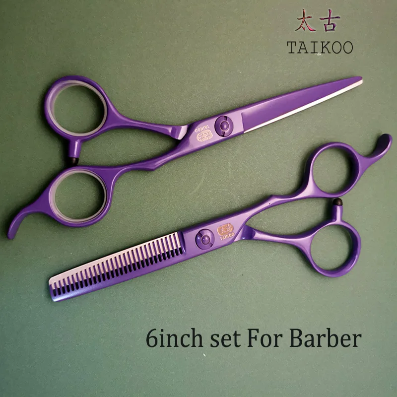 Titanium Coating JP 440c Steel 6 ''  Hair Scissors Haircut Thinning Barber Makas Cutting Shears Hairdressing Set Taikoo Scissors