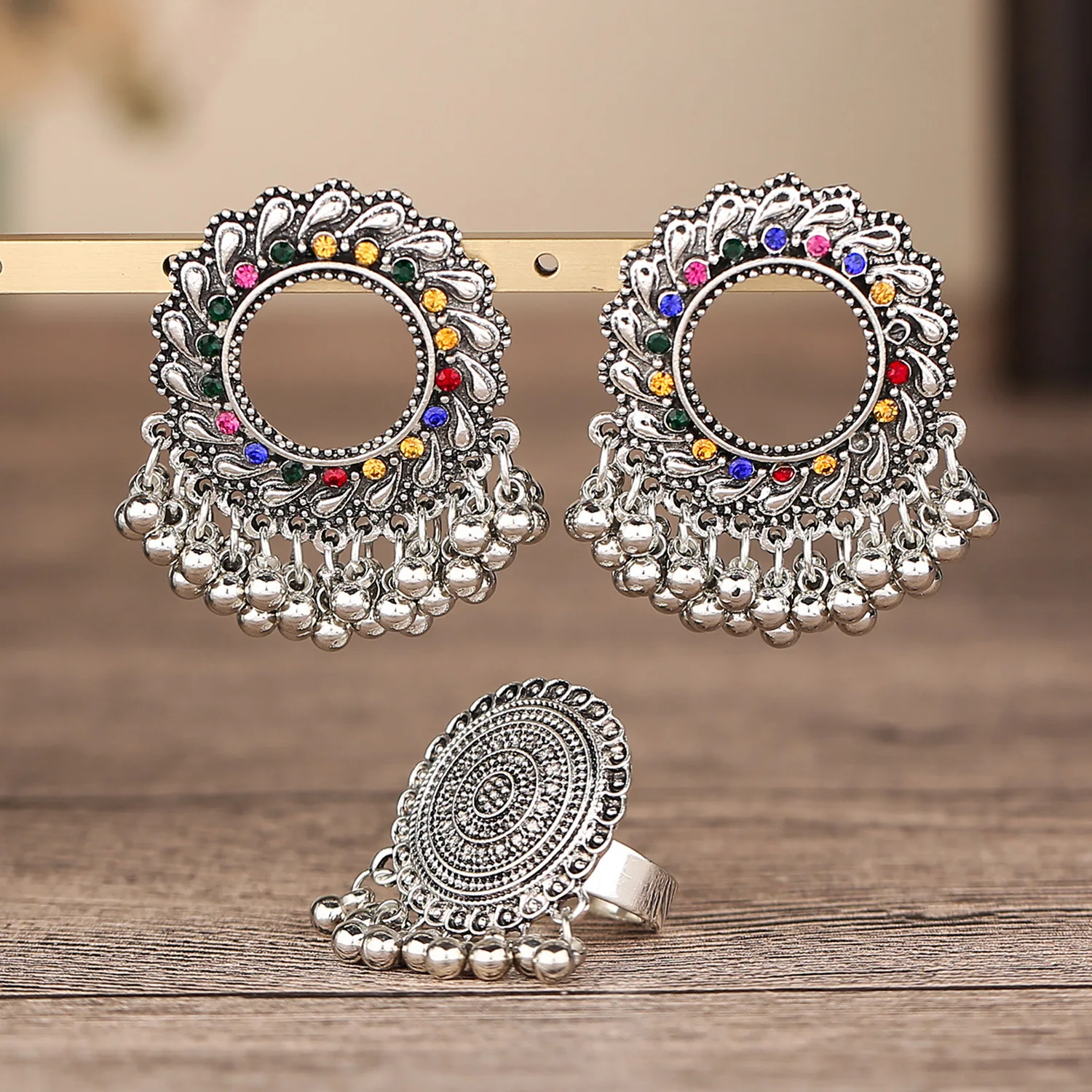 

New 2022 Retro Bohemian Chic Pendant Earrings Personalized Ear Stud Ring Set