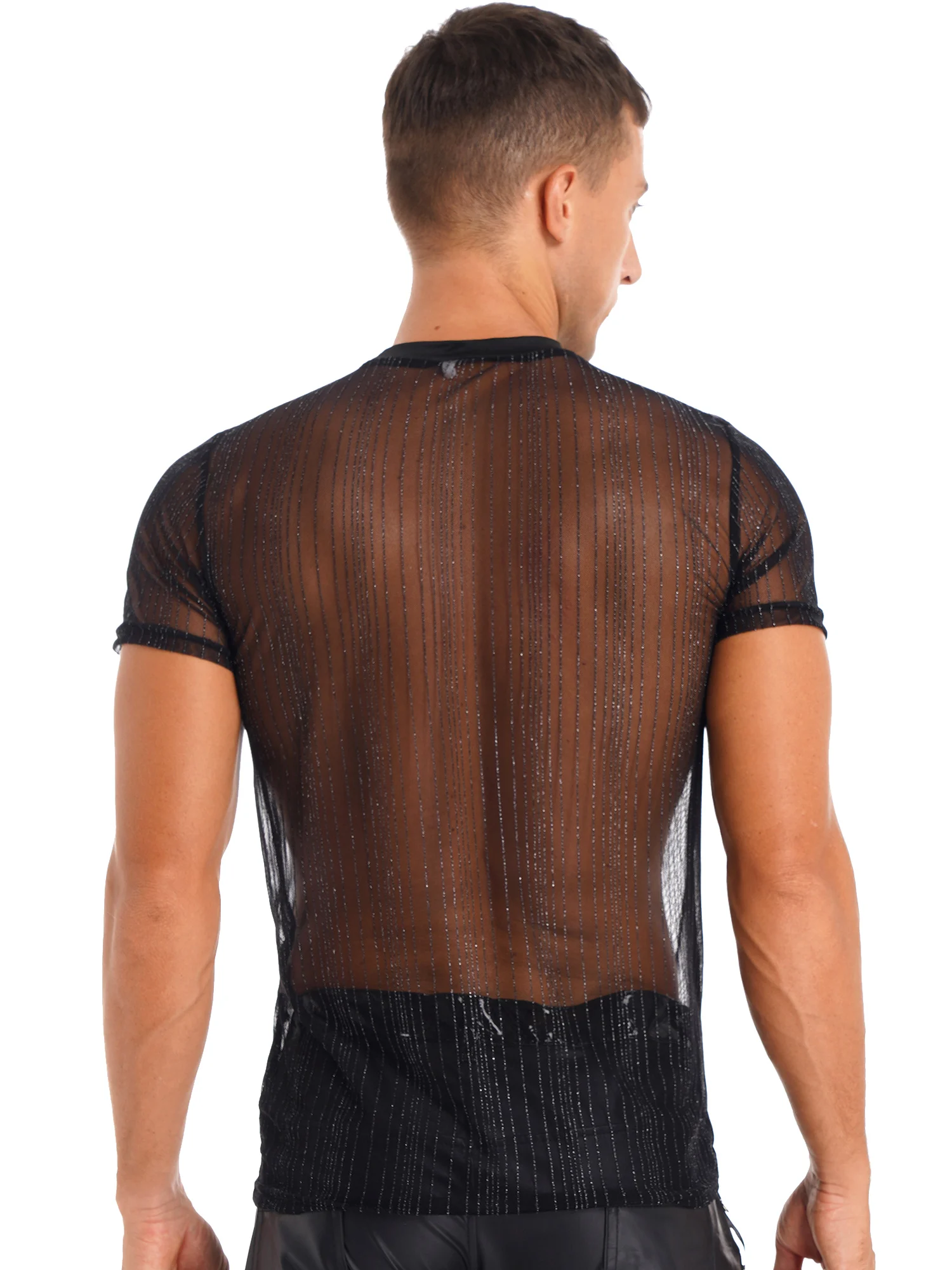 Пикантные мужские рубашки с блестками в полоску коротким рукавом прозрачные