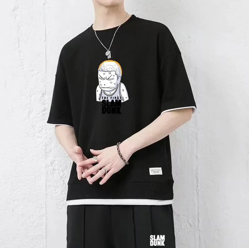 Slam Dunk Print Men Tops + Pants 2 Piece Set Japanese Anime Casual T-shirt and Shorts Summer Short Sleeve Basketball Sportswear