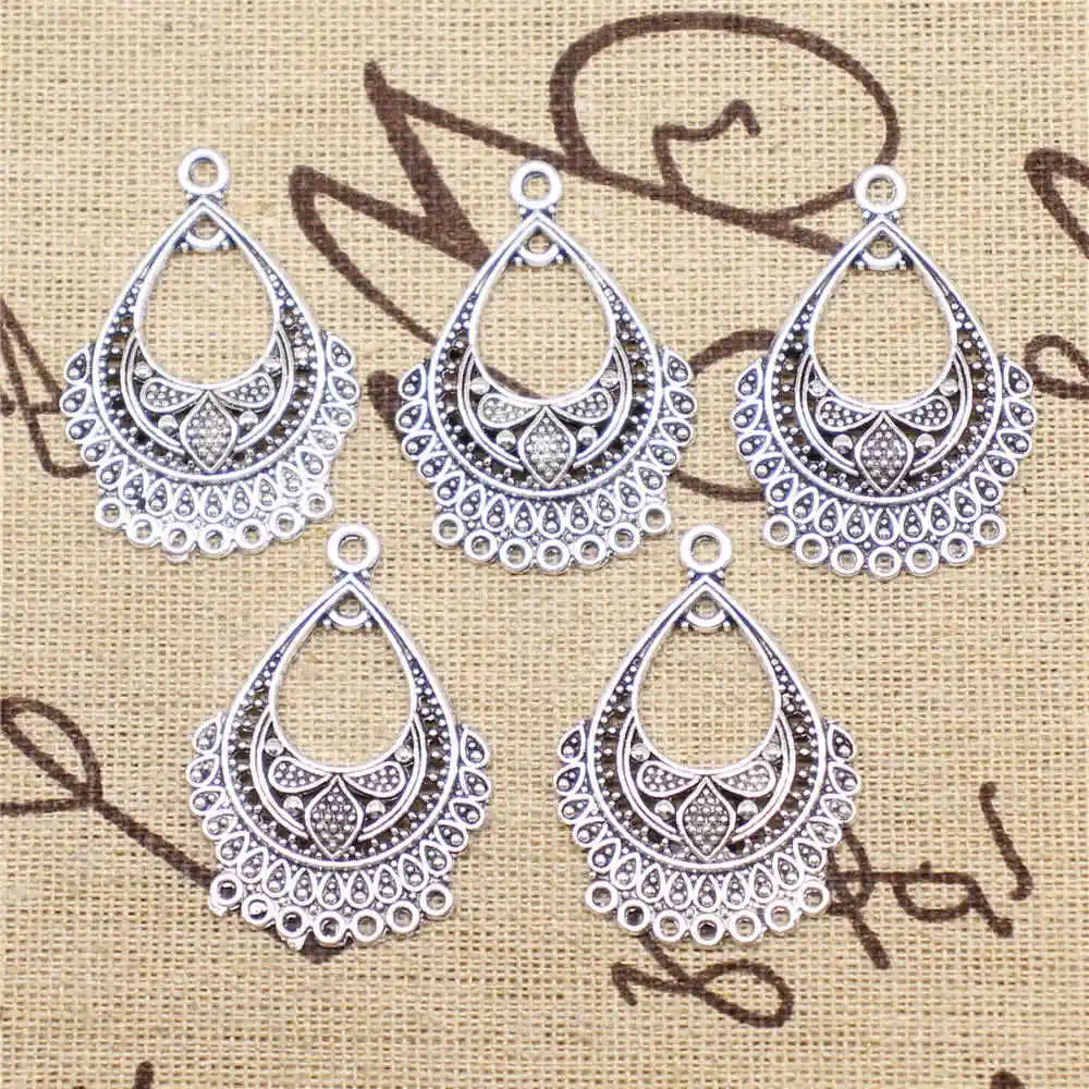 

5 Pieces Antique Silver Color Teardrop Earring Connector Jewelri Make Wedding Accessories 26X36Mm