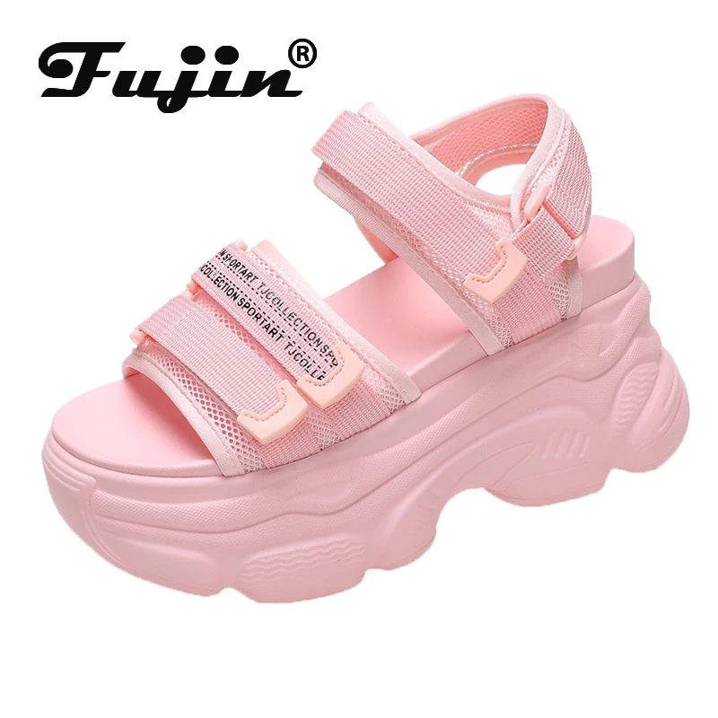

Fujin 9cm 3 Hook Loop Women Platform Sandals Wedge Shoes High Heel Slippers Slides Women Summer Shoes Sandalias De Mujer