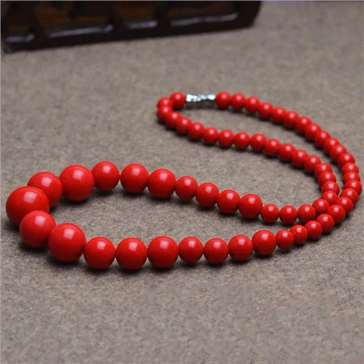 

Natural Red Organic Cinnabar Beaded Necklace Women Fashion Charms Jewellery Real Cinnabrite Crystal Round Bead Chokers Necklaces