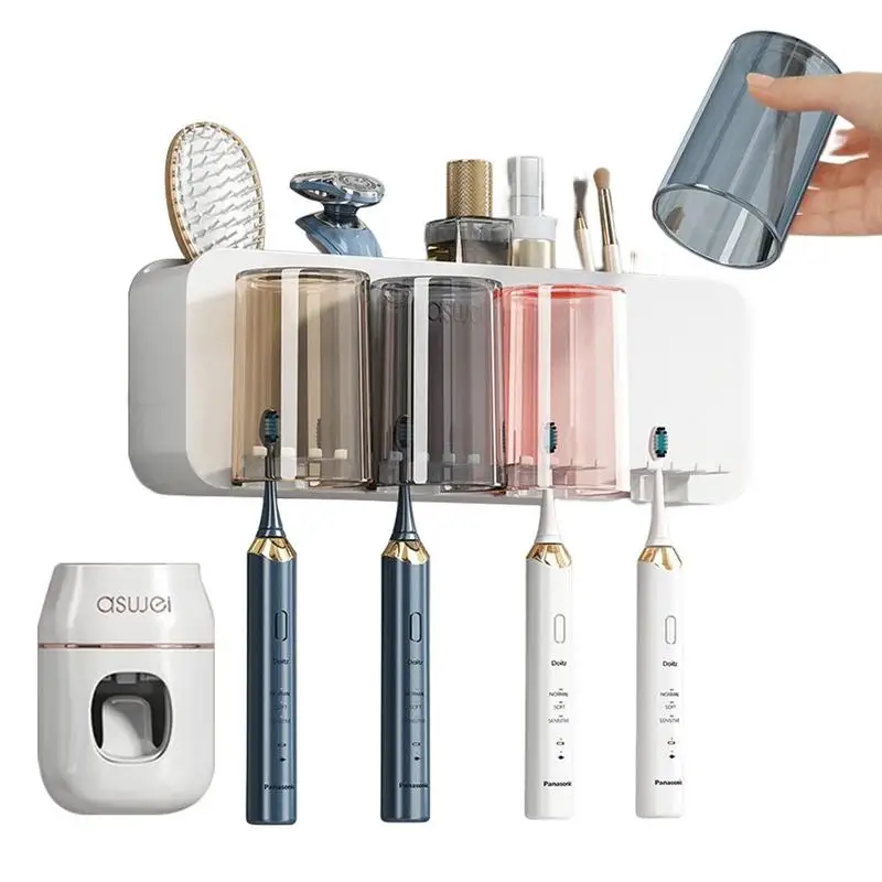 

Держатель для зубной щетки, автоматические диспенсеры для зубной пасты и подставка для зубной щетки, набор без перфорации, подставка для зубной щетки, набор для организации