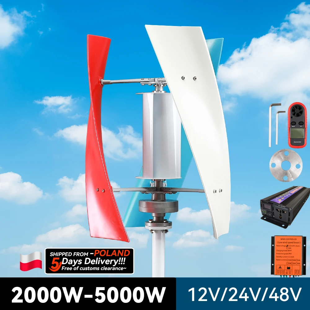 

2000W 5000w Wind Turbine 12V24V 48V Vertical Axis Maglev Plant High Voltage Generator With Hybrid Charge Controller For Home Use