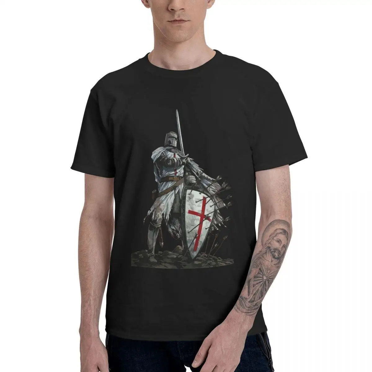 

Shield Cross Medieval Warrior Sword Knights Templar T-Shirt Men Pure Cotton Tee Shirt Short Sleeve T Shirts Gift Idea Tops