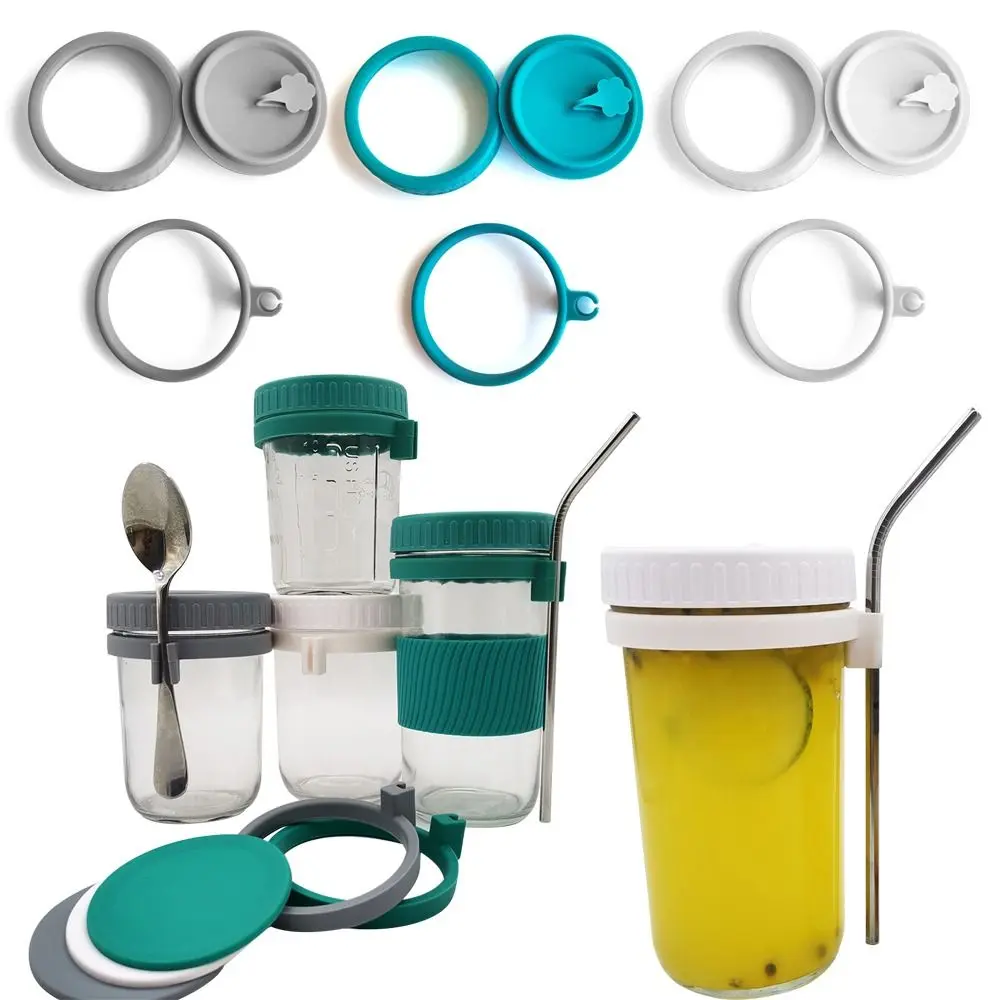 

Silicone Reusable Good Seal for Wide Mouth Jar Spout Lid 86mm Mason Jar Lid Seal Bottle Cover with Straw Ring