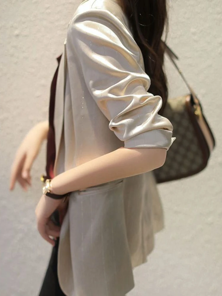 Bright Silk Stripe Triacetic Acid Suit Summer Mint Green Suit Coat Thin Women's Drop Blazers for Women Women Clothing Coats