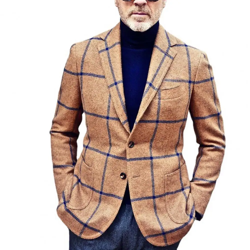 

Formal Blazer Turndown Collar Temperament All Match Checkered Lapel Blazer Suit Coat for Daily Wear