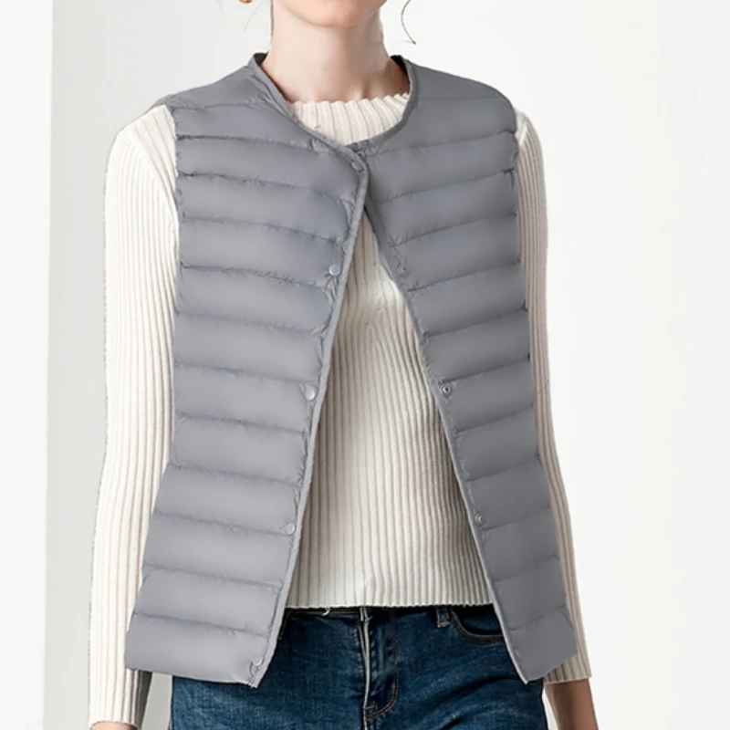 Winter 2022 New Round Neck Lightweight Down Vest Women's Korean V Neck Short Vest Large Cuff Coat puffer canadian jacket women