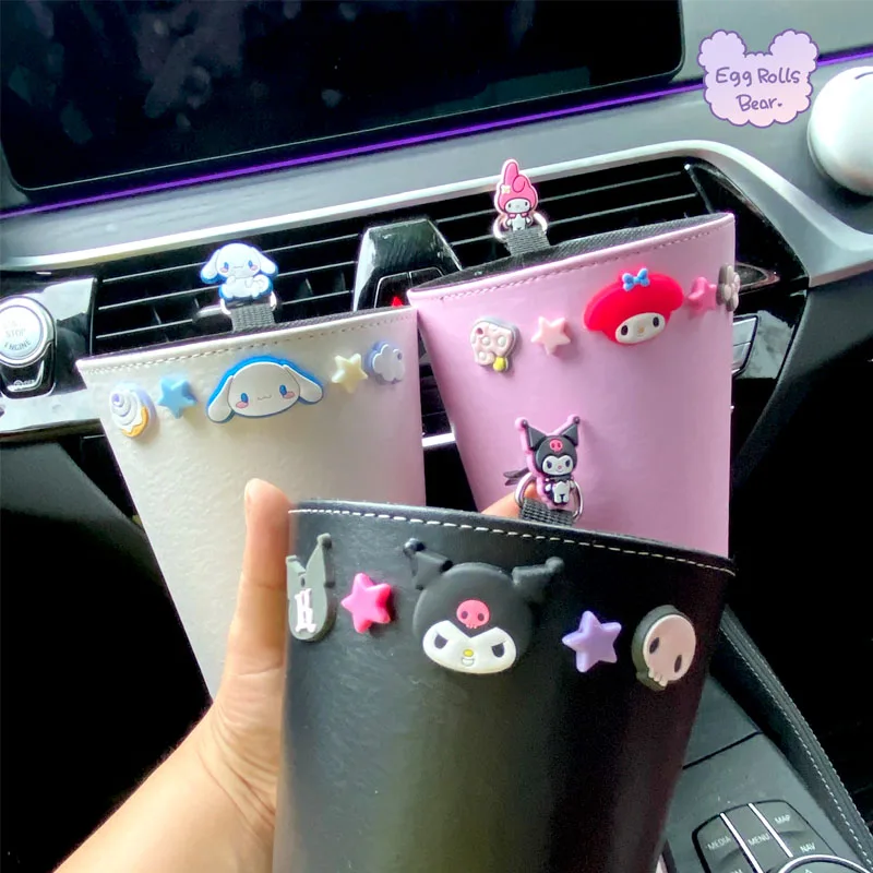 

Kawaii Sanrioes аниме Cinnamoroll Kuromi Melody автомобильный мусорный бак, мусорный бак, автомобильный органайзер, контейнер для хранения