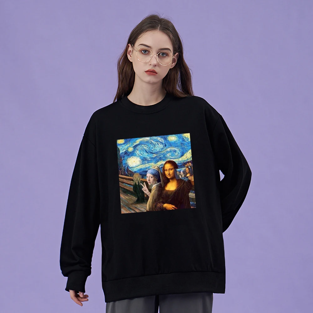 

Picture Of Me And Mona Lisa Print Hoodie Women Japan Anime Sweatshirt Fleece Fleece Streetwear Crewneck Pullover Hoody Unisex