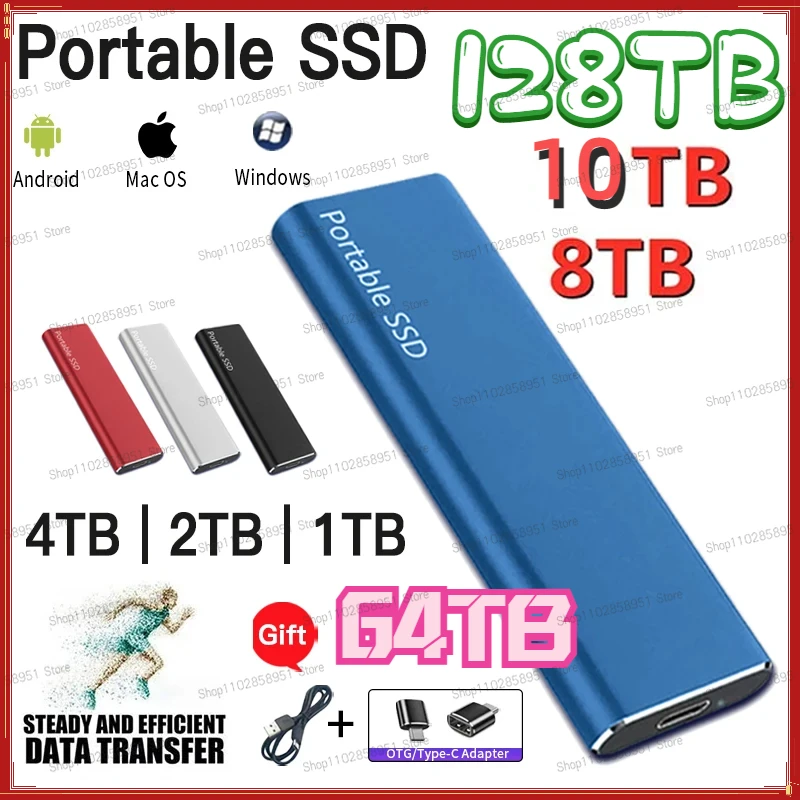 

Solid State 128TB Hard Disks Portable SSD 8TB USB3.1/TYPE-C Interface High-Speed External Hard Drive for Laptops/Phone/Mac/ps4