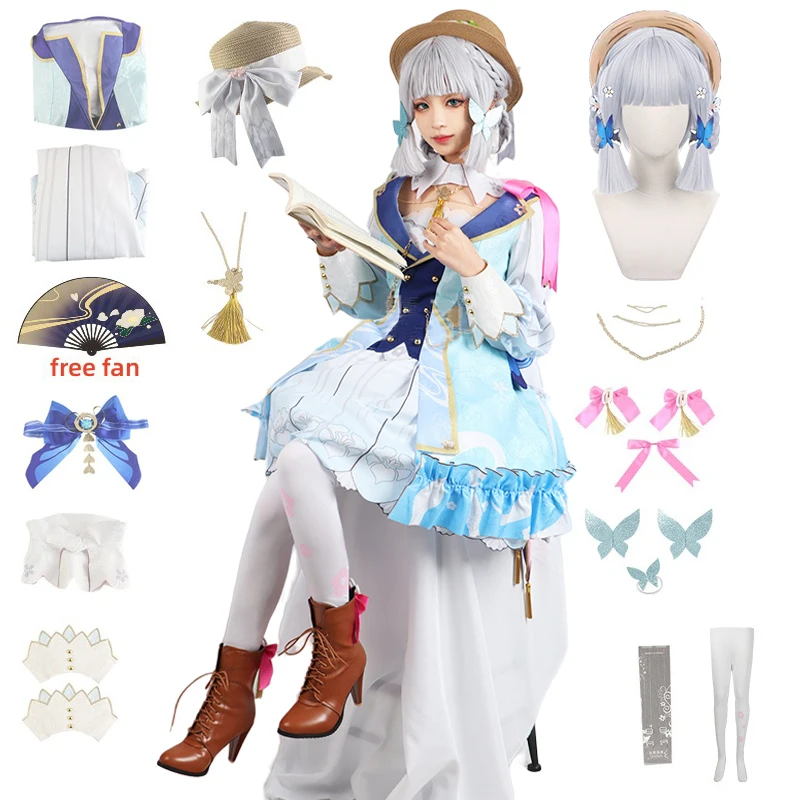 

Game Genshin Impact Kamisato Ayaka Cosplay Fontaine Springbloom Missive Lolita Dress Cosplay Costume Wig Outfit Halloween Cos