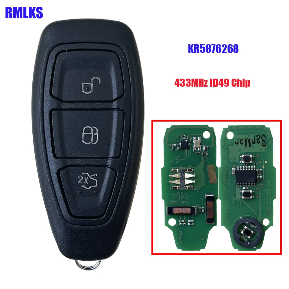 

KR5876268 KR55WK48801 Remote Smart Car Key For Ford Kuga Grand C-Max Focus Mondeo Fiesta 3 Buttons 434MHz ID83 ID49 PCF7953 Chip