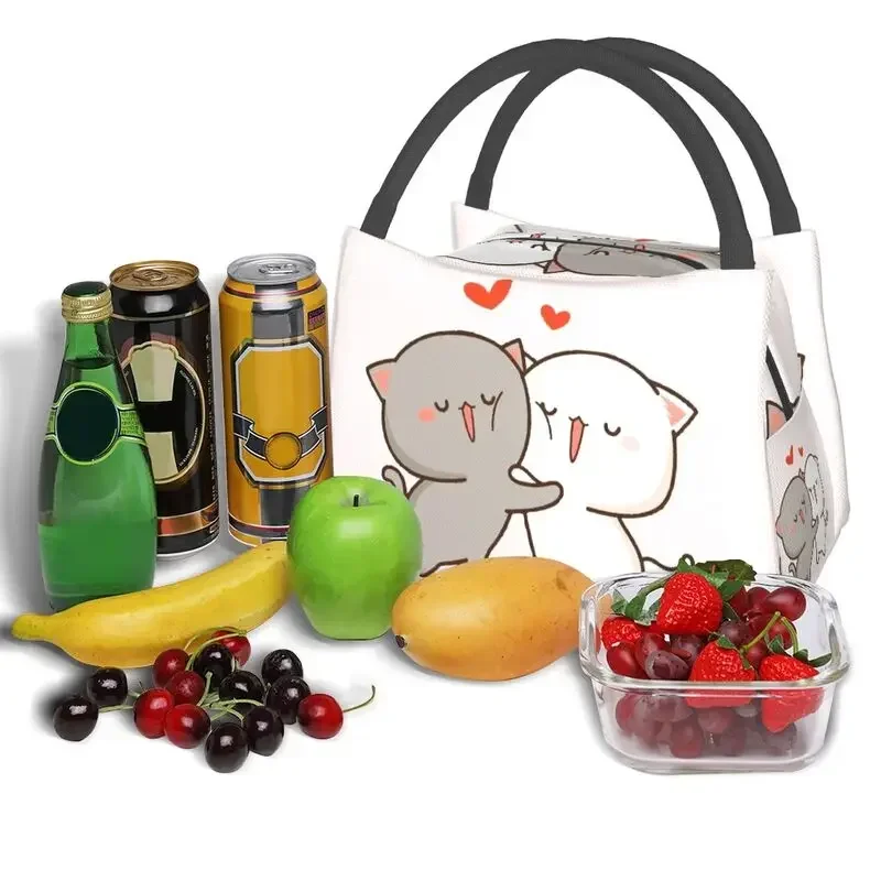Kawaii Mochi Cat Peach и Goma Hug изолированная сумка для обеда кемпинга путешествий