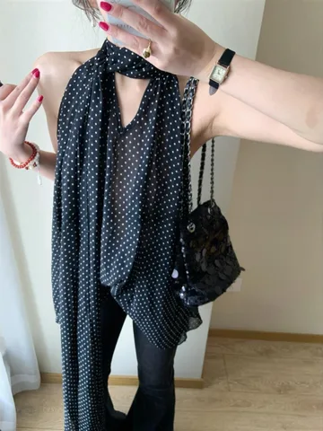 Neploe Корейская офисная женская шифоновая рубашка на шнуровке средней длины, элегантные свободные блузки с бантом в горошек, повседневные милые блузки принцессы