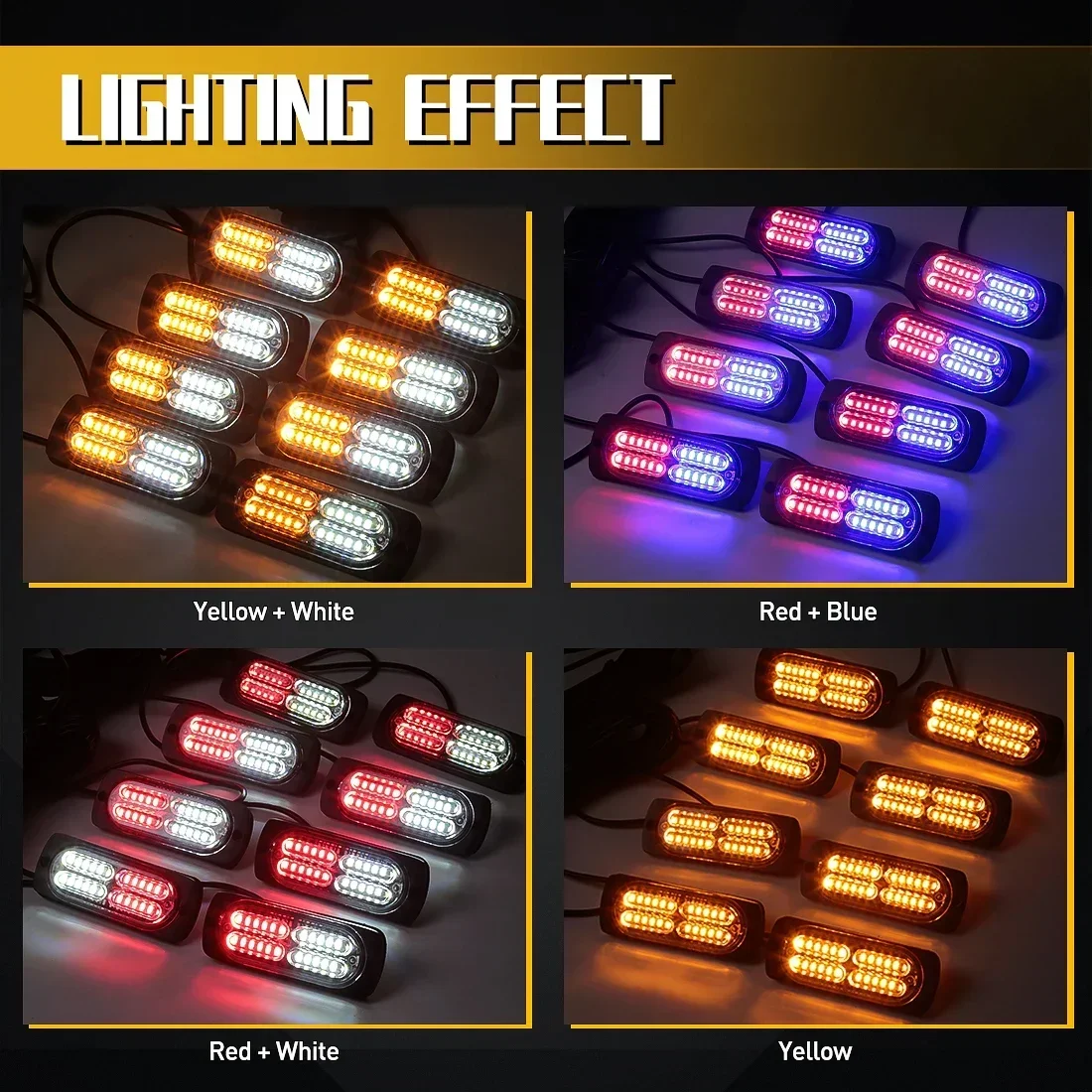 Фото Автомобильный светодиодный стробоскоп 8-в-1, 192 LED, для решетки радиатора, аварийный, с умным пультом ДУ, для легковых и грузовых автомобилей, прицепов, фургонов, красно-синий, сигнальный маячок, фонарь безопасности, 12В №3