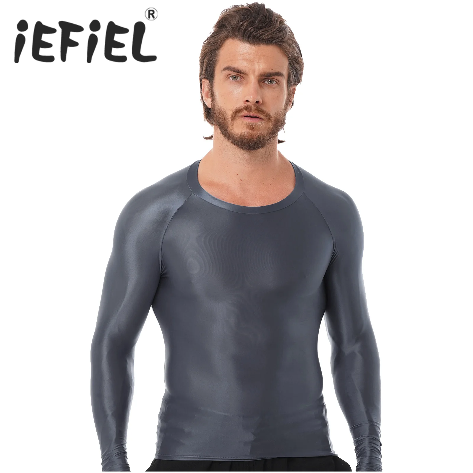 Мужские глянцевые спортивные топы футболка с длинным рукавом однотонные