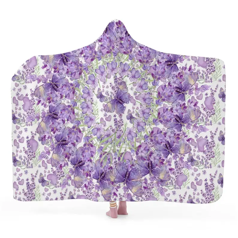

hooded blanket with lavender wreath design, custom blanket, blanket hoodie, decorative blanket, sherpa blanket, boho wrap, gift