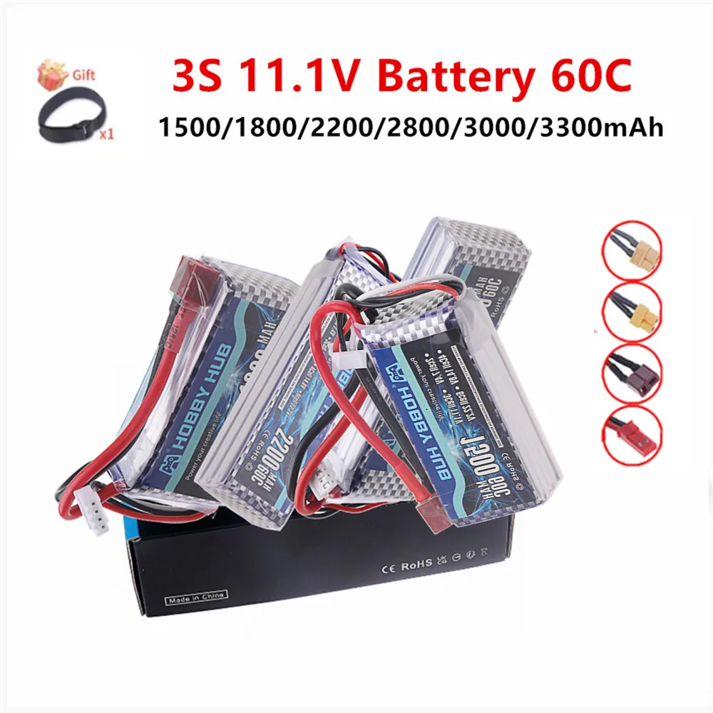 Фото Литий-полимерный аккумулятор 11.1V LiPo 3S 1500мАч 2200мАч 2800мАч 3300мАч для радиоуправляемых машин, FPV, дронов, самолетов, квадрокоптеров, вертолетов, запчасти для игрушек №1