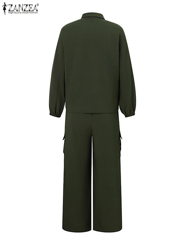 Модный осенний костюм ZANZEA из рубашки и брюк с длинным рукавом женские спортивные