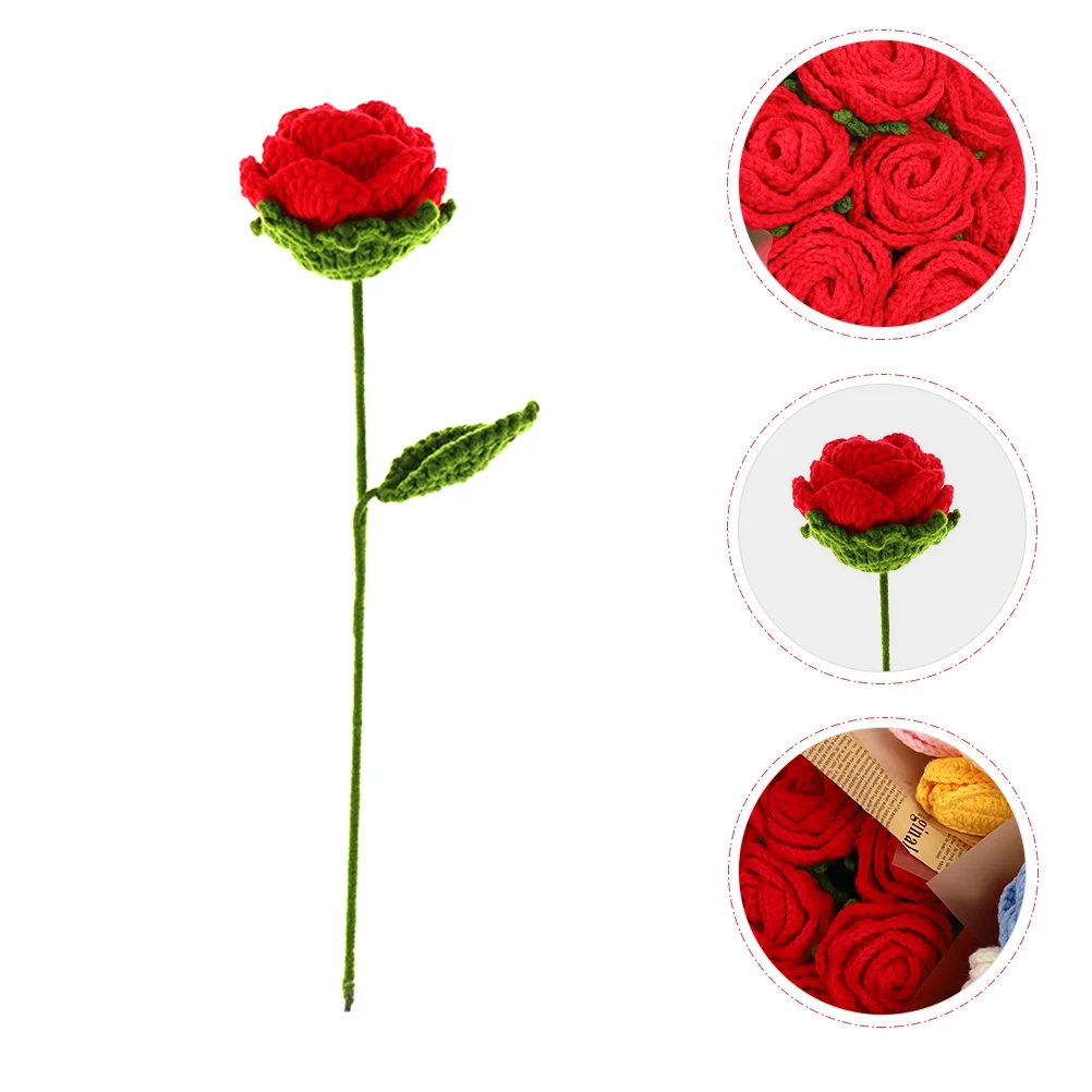 

Creative Rose Artificial Rose Flowers Hand Knitting Rose with Stems