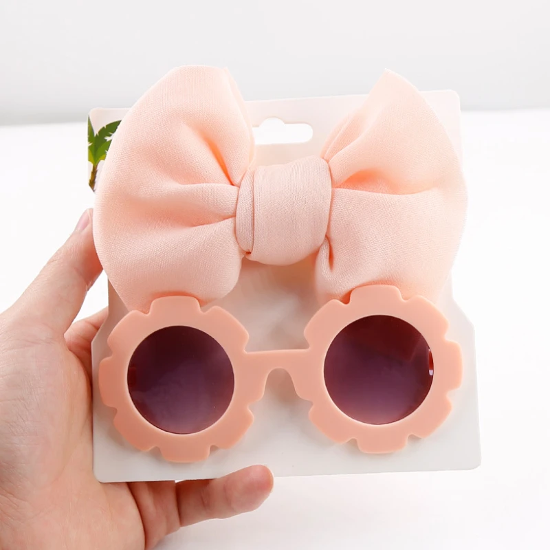 

Kids Sunglasses Headband Set Fashion Cartoon Baby Toy Shade Glasses Space Cotton Solid Color Hairband Bows for Baby Girls Boys