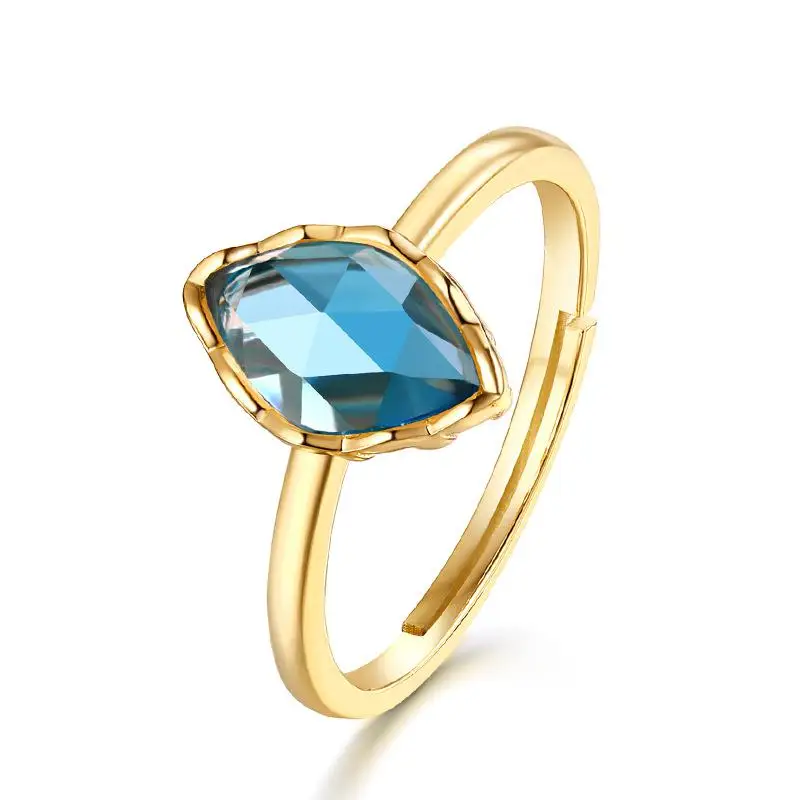 

Женское кольцо с голубым топазом, регулируемое кольцо из серебра 9 к с позолоченным розовым и блестящим топазом «лошадиный глаз», подарки для женщин