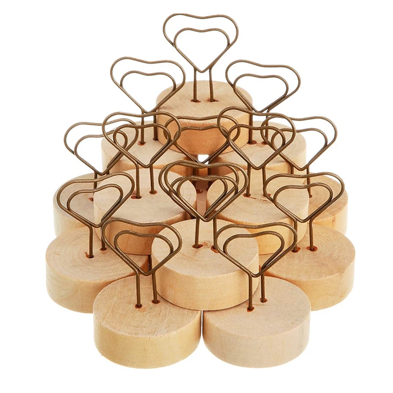 

15 Pieces Heart Shaped Wooden Picture Holder Wood Table Picture Wire Holder Table Photo Clip Stand For Valentine's Day