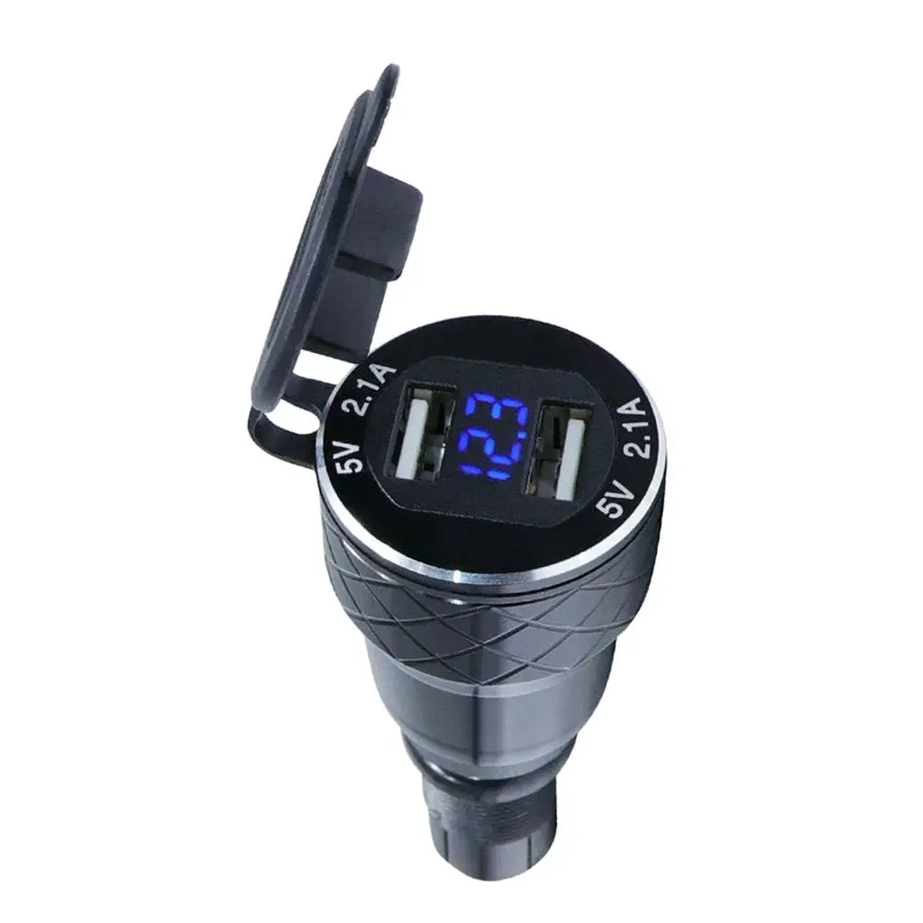 Фото USB-зарядное устройство DIN для мотоцикла, двойной порт, светодиодный цифровой экран, высокая мощность, черный алюминий, для мотоциклов F800 F700 R1200 GS R1200RT №3